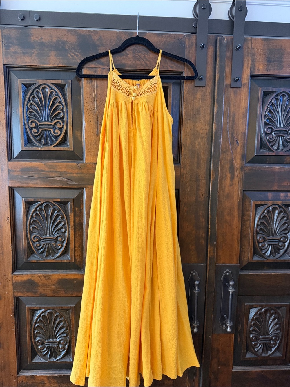 Free People Golden Yellow Crocheted Yoke Maxi Dress